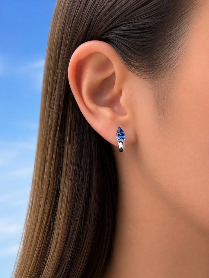 Pear Shape Diamond & Sapphire Mood Huggies