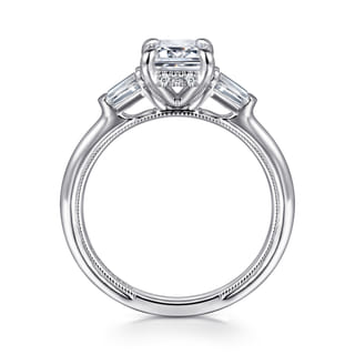 14K White Gold Emerald Cut Three Stone Diamond Engagement Ring