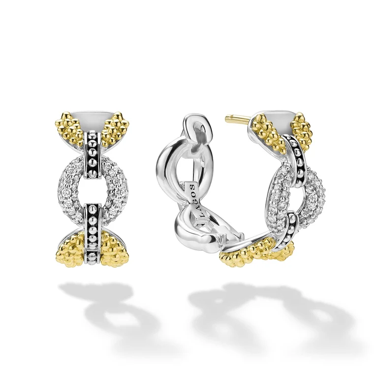 Two-Tone Small Link Diamond Hoop Earrings