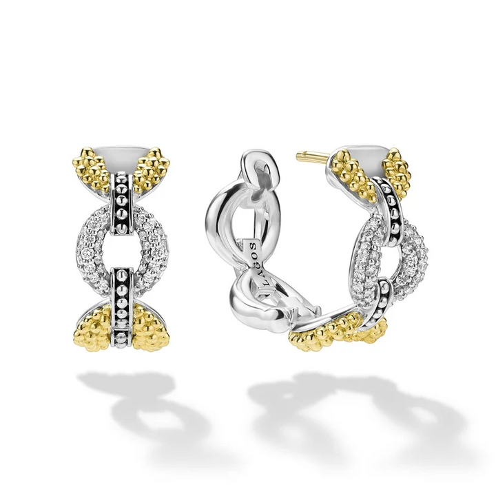 Two-Tone Small Link Diamond Hoop Earrings
