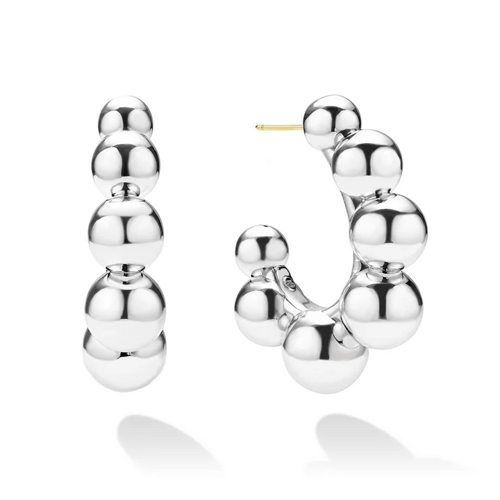 Large Sterling Silver Beaded Hoop Earrings