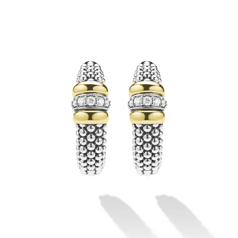 Two-Tone Caviar Beaded Diamond Hoop Earrings