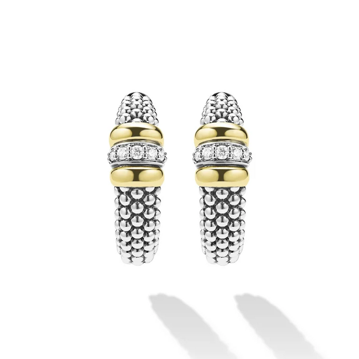 Two-Tone Caviar Beaded Diamond Hoop Earrings