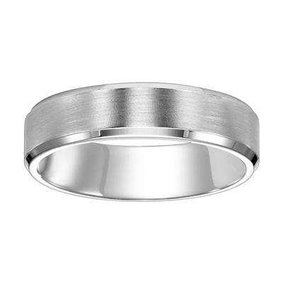 White Gold Men's Wedding Band against a white background. The ring features a bevel-edge design