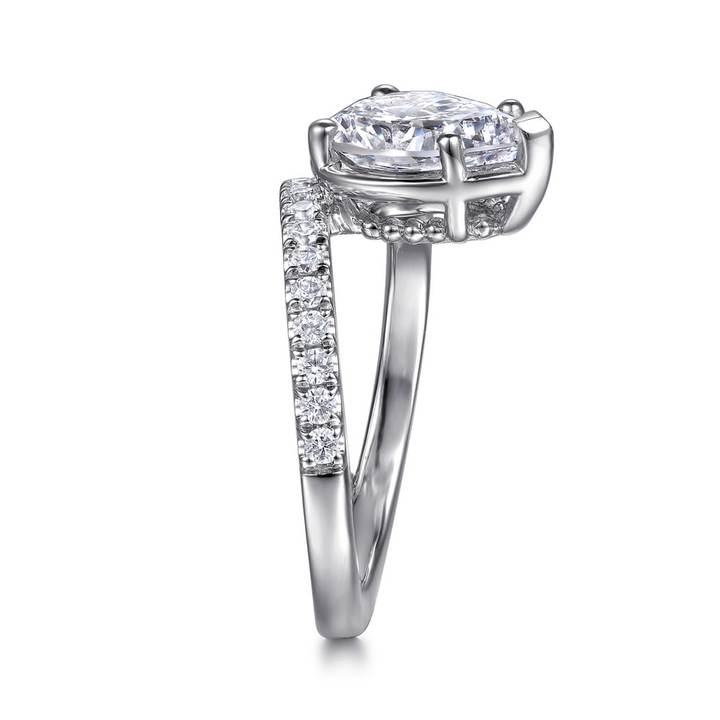 14K White Gold Bezel Prong Pear Wrap Engagement Ring
