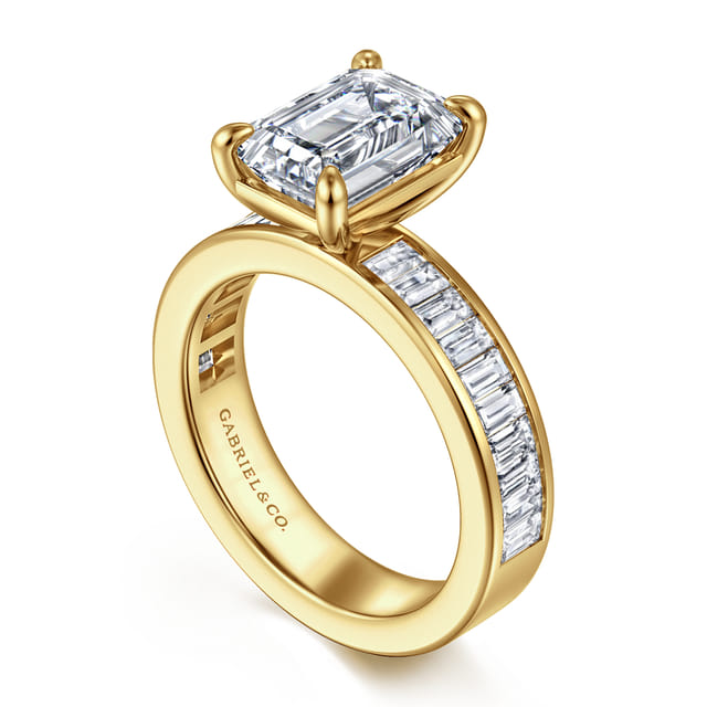 14K Yellow Gold Emerald Cut Diamond Engagement Ring