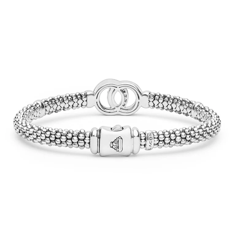 Sterling Silver Interlocking Diamond Caviar Bracelet