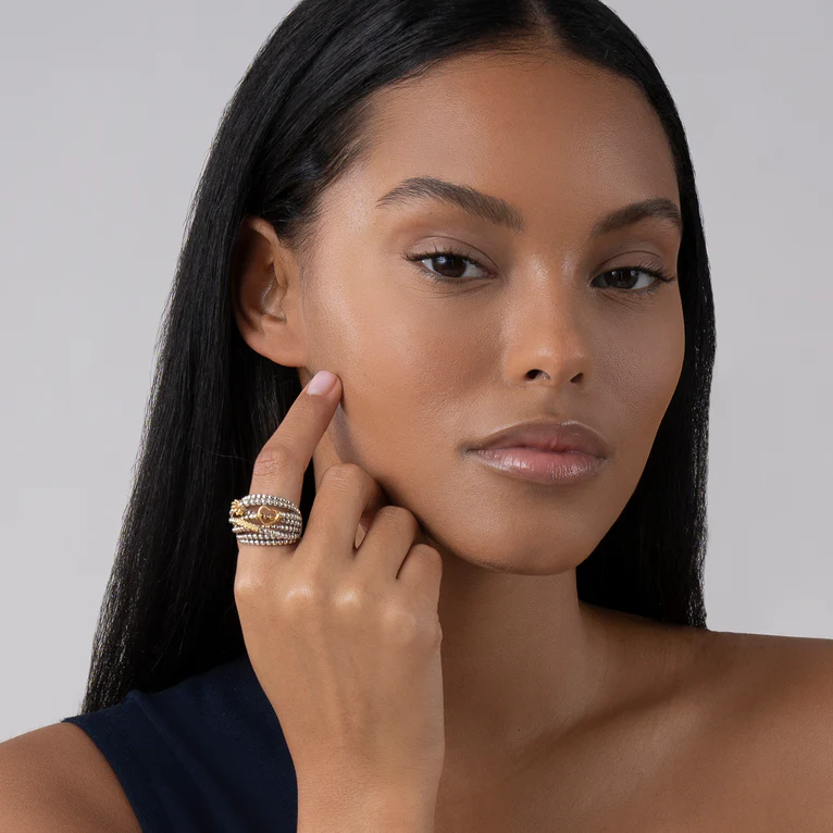 Two-Tone Caviar Statement Ring