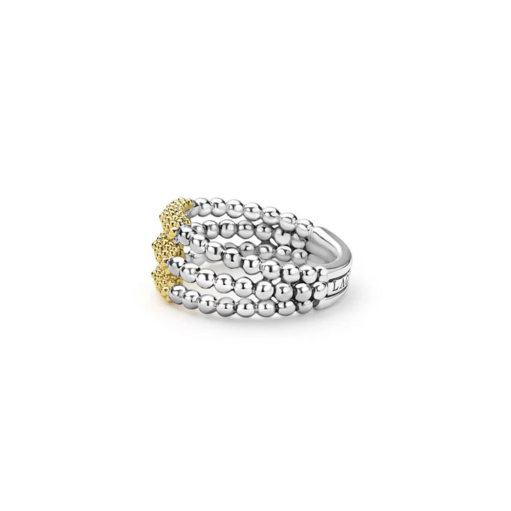 Two-Tone Caviar Three Row Ring