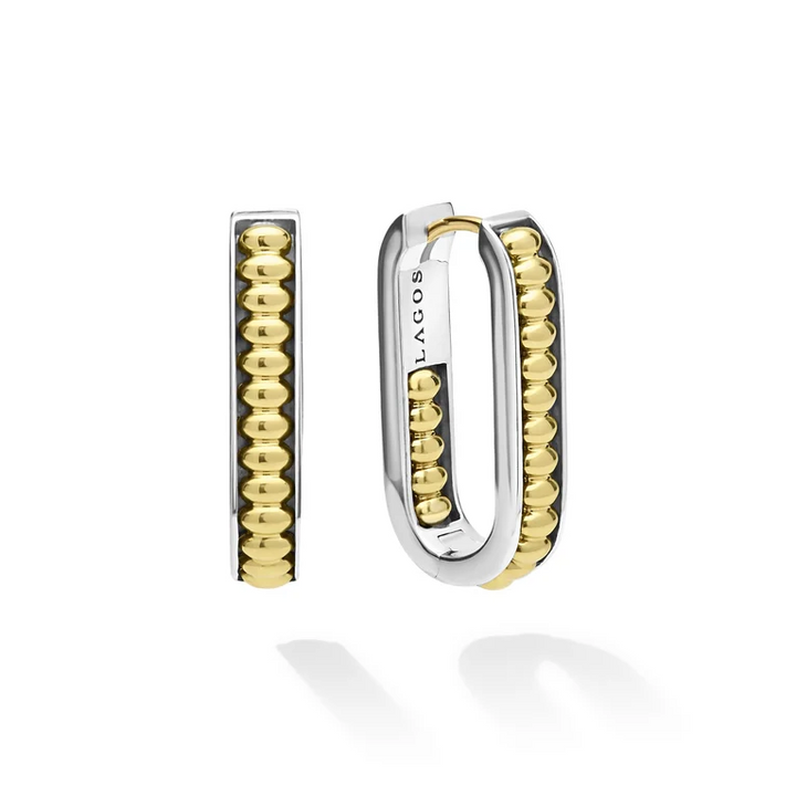 Two-Tone Beaded Linear Hoop Earrings