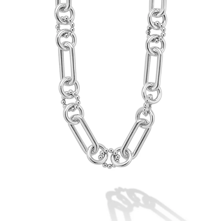 Large Sterling Silver Caviar Link Necklace