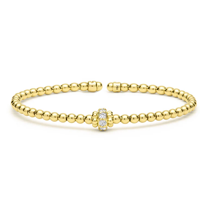 18K Gold Caviar Beaded Diamond Rondelle Cuff Bracelet