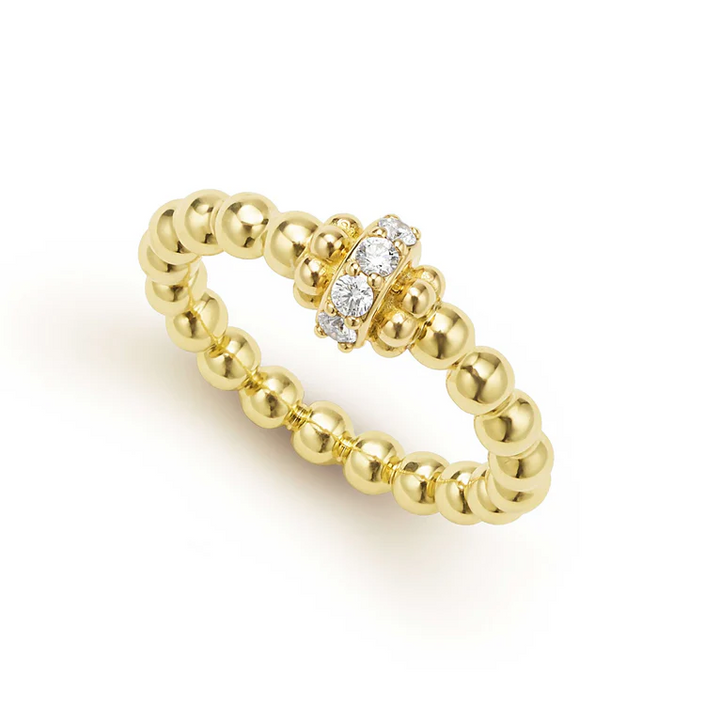 18K Gold Caviar Beaded Diamond Rondelle Stacking Ring