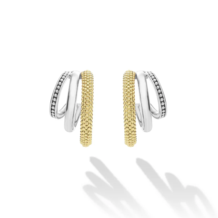 Two-Tone Three Ring Hoop Earrings