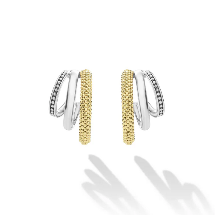 Two-Tone Three Ring Hoop Earrings