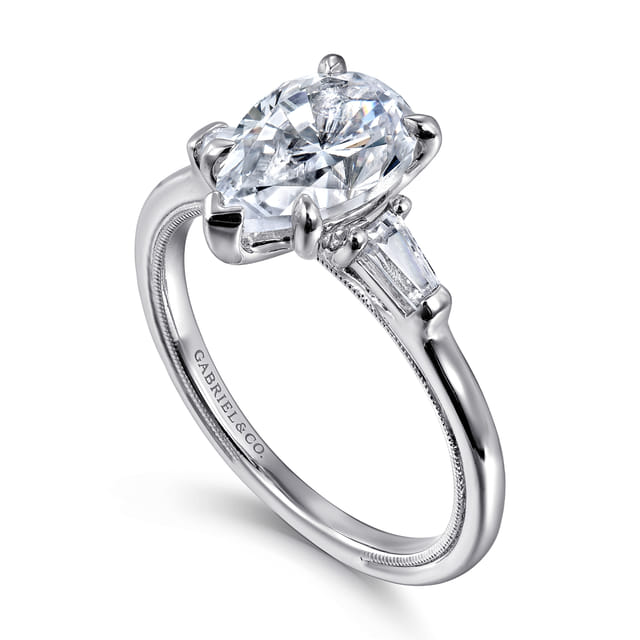 14K White Gold Pear Shape Three Stone Diamond Engagement Ring