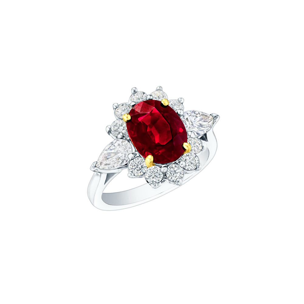 Oval Ruby & Pear Shape Diamond Halo Ring