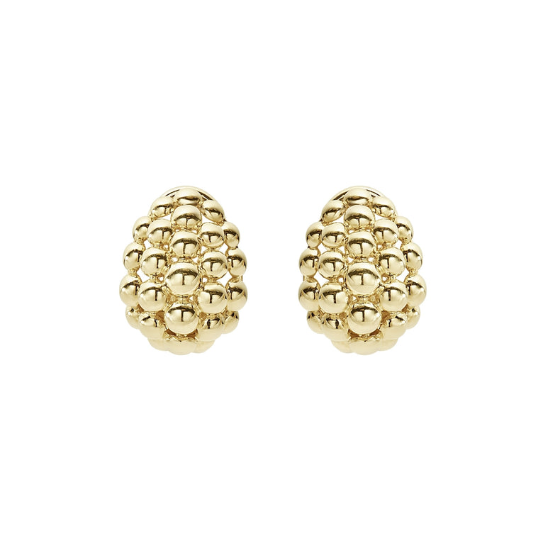 A pair of omega clip earrings with gold caviar beading. 