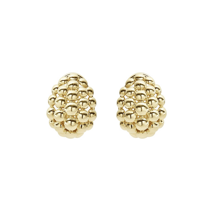 A pair of omega clip earrings with gold caviar beading. 