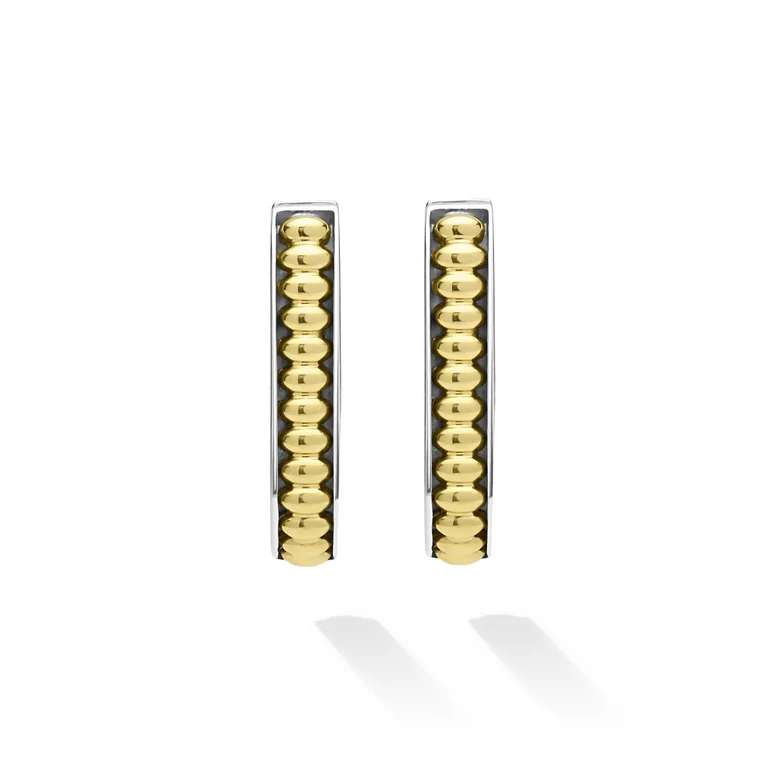 Two-Tone Beaded Linear Hoop Earrings