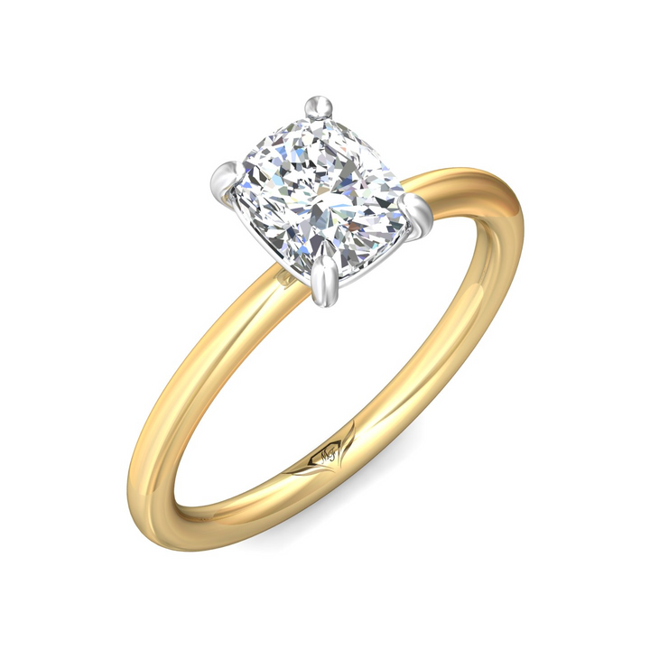 Two-Tone Cushion Cut Solitaire Engagement Ring