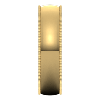 A side-view of a yellow-gold ring is displayed in the middle of a transparent background. The ring features a milgrain edge detail.