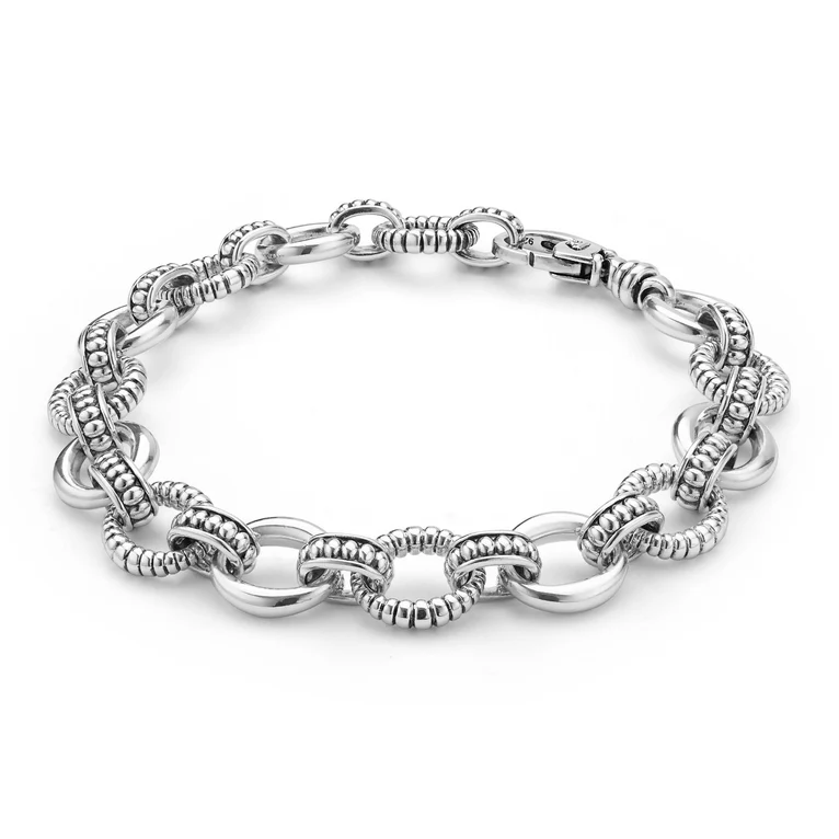 Sterling Silver Fluted Oval Link Bracelet
