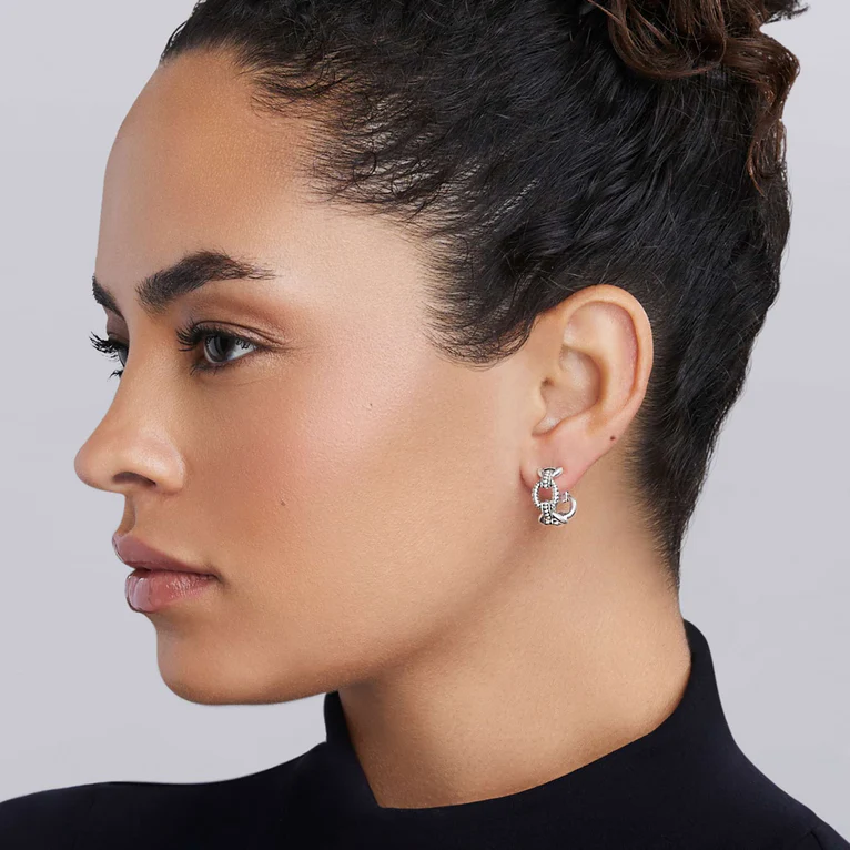 Sterling Silver Caviar Link Oval Hoop Earrings