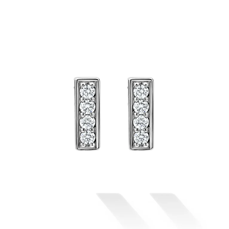 Silver Linear Diamond Stud Earrings