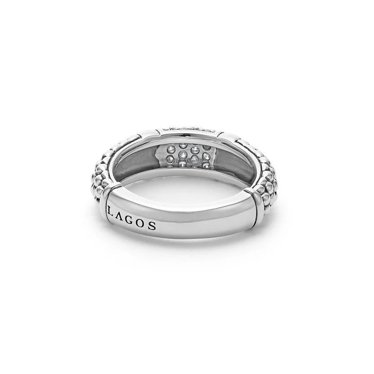 Sterling Silver Caviar Diamond Ring