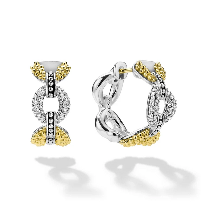 Two-Tone Small Link Diamond Hoop Earrings