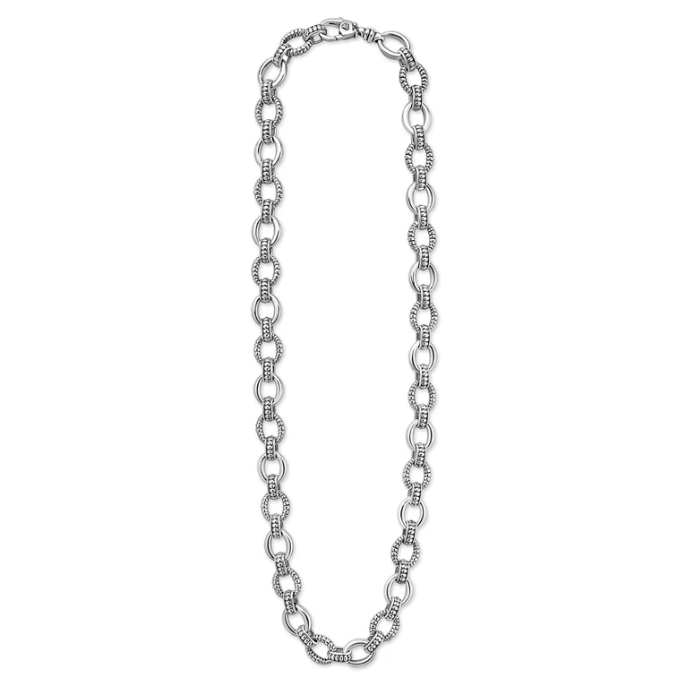 Sterling Silver Fluted Oval Link Necklace