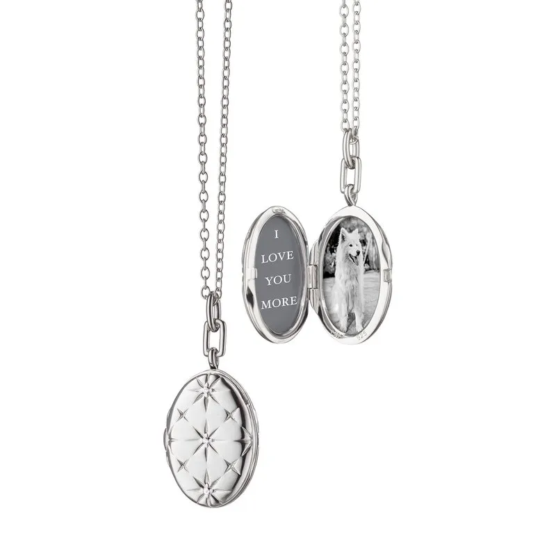 Sterling Silver Oval Mosaic Star Locket Necklace