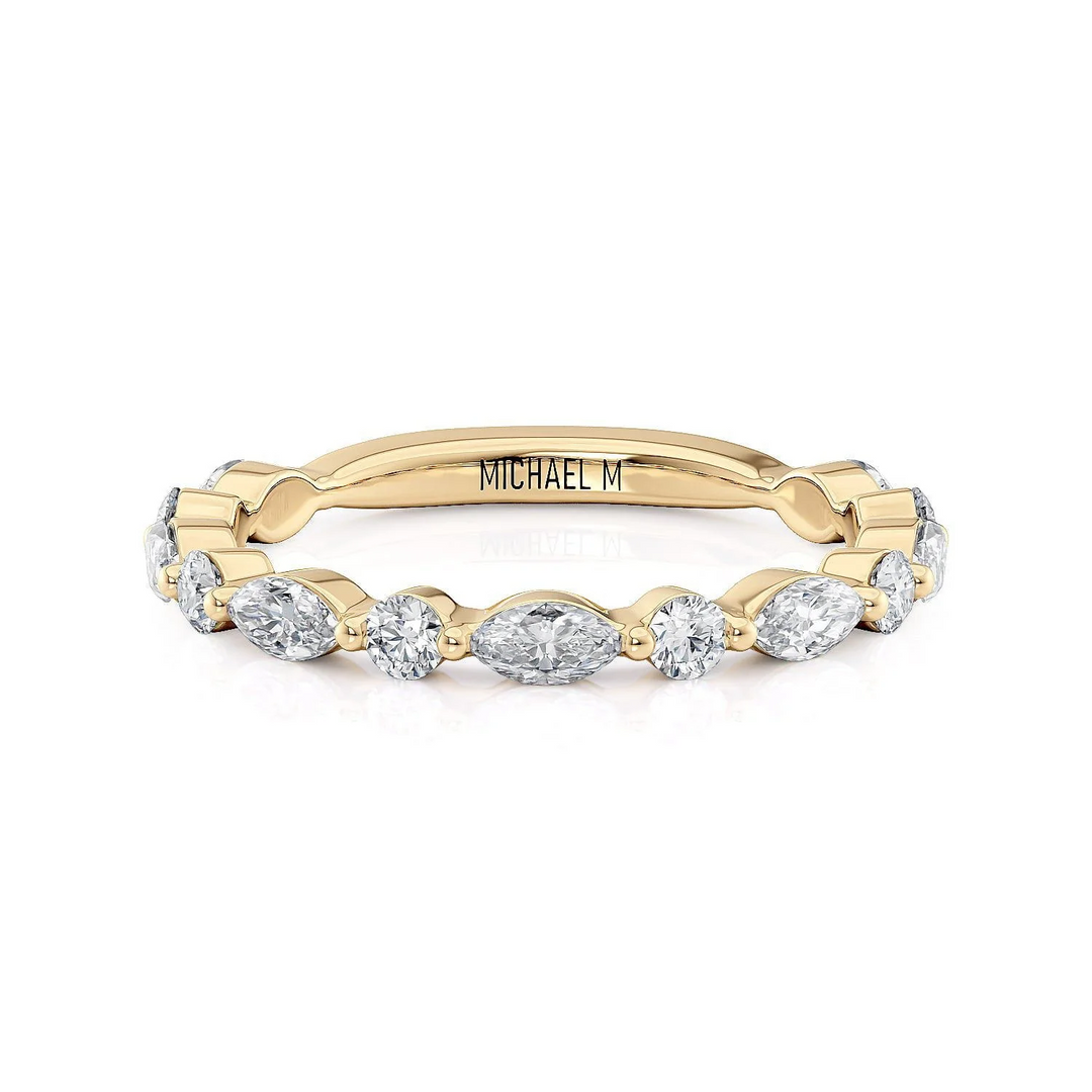 18k Yellow Gold Round & Marquise Diamond Wedding Band
