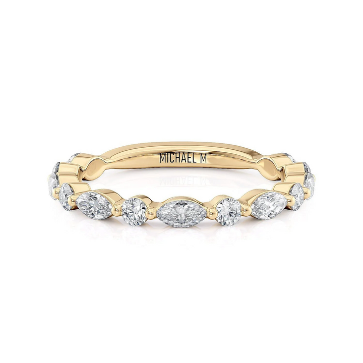 18k Yellow Gold Round & Marquise Diamond Wedding Band