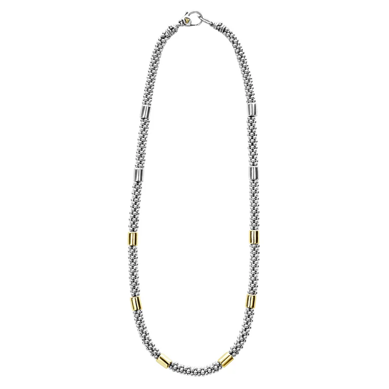 Two-Tone Station Caviar Necklace