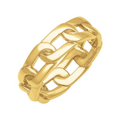 Tilted To The Right, the Yellow Gold Men's Wedding Band is displayed on a white background. The ring features a linked-up design, solid links, and 7mm.