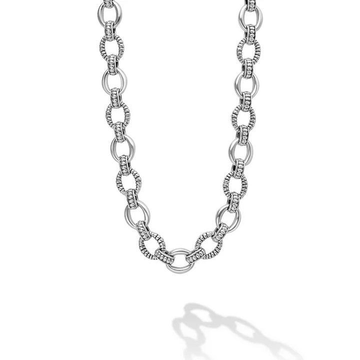Sterling Silver Fluted Oval Link Necklace