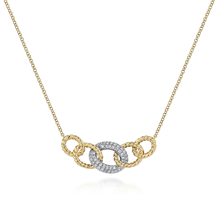 Twisted Rope Link Necklace with Pave Diamond Link Station