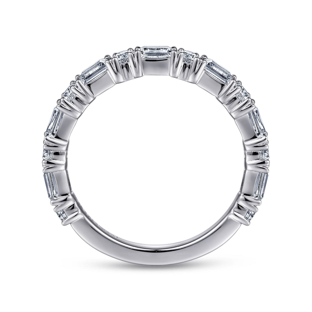 Aggie - 14K White Gold Baguette and Round Diamond Band