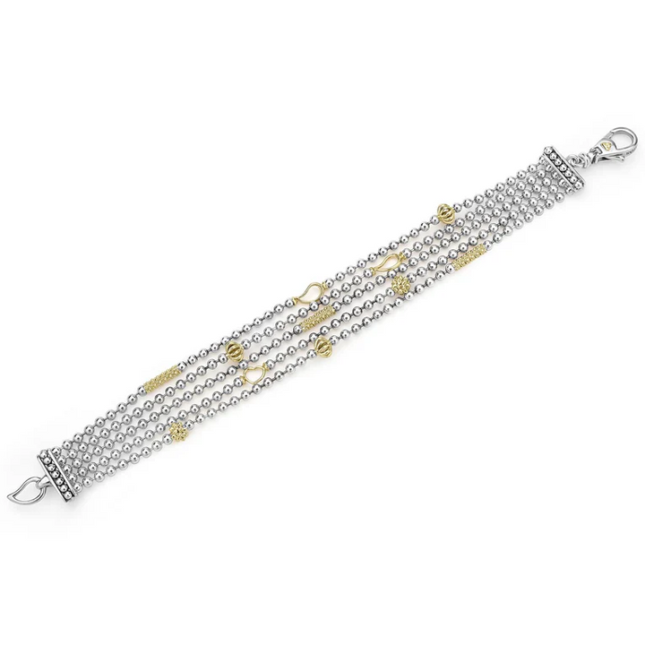 Two-Tone Caviar Five Strand Chain Bracelet