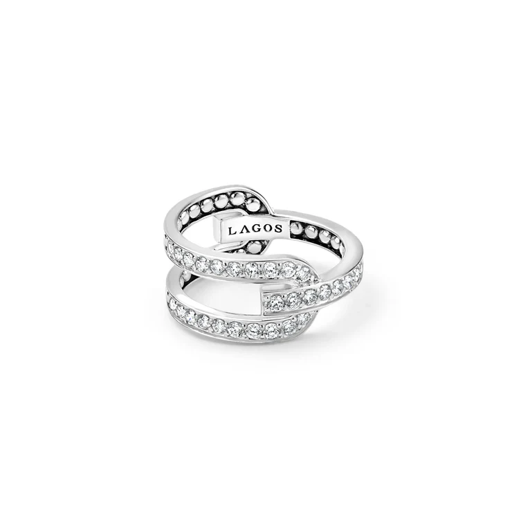 Silver Caviar Linear Diamond Ring