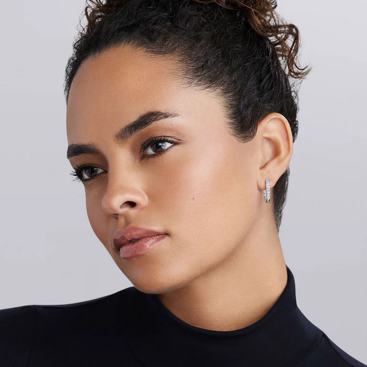 Small Linear Diamond Hoop Earrings