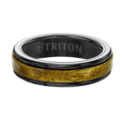 Tungsten Men's Wedding Band. Wood Insert in the middle, black metal surrounding the wood