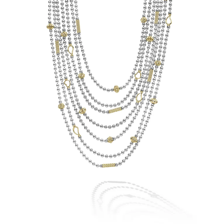 Two-Tone Caviar Five Row Strand Necklace