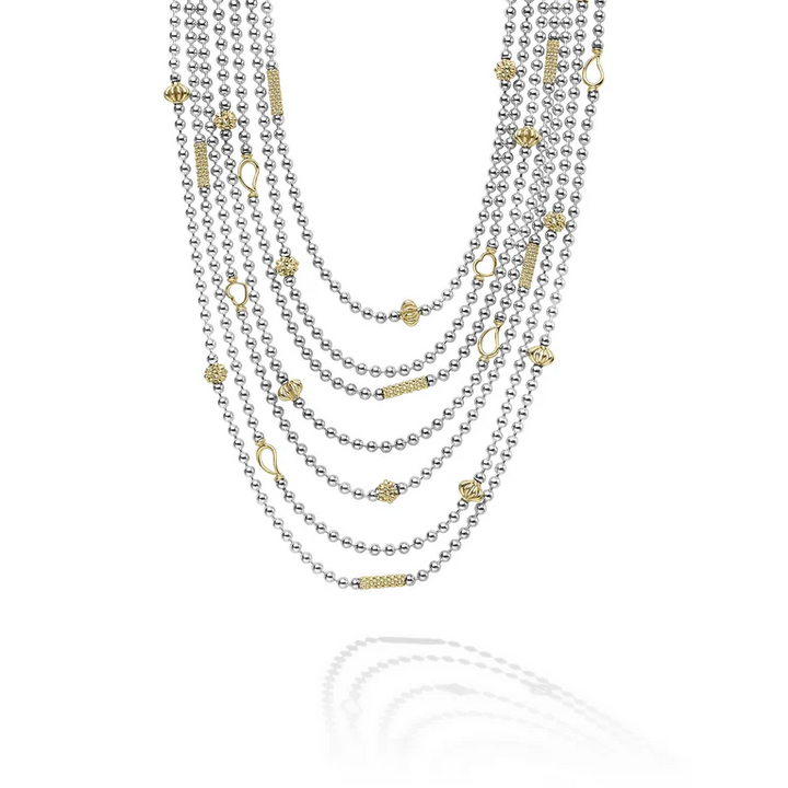 Two-Tone Caviar Five Row Strand Necklace