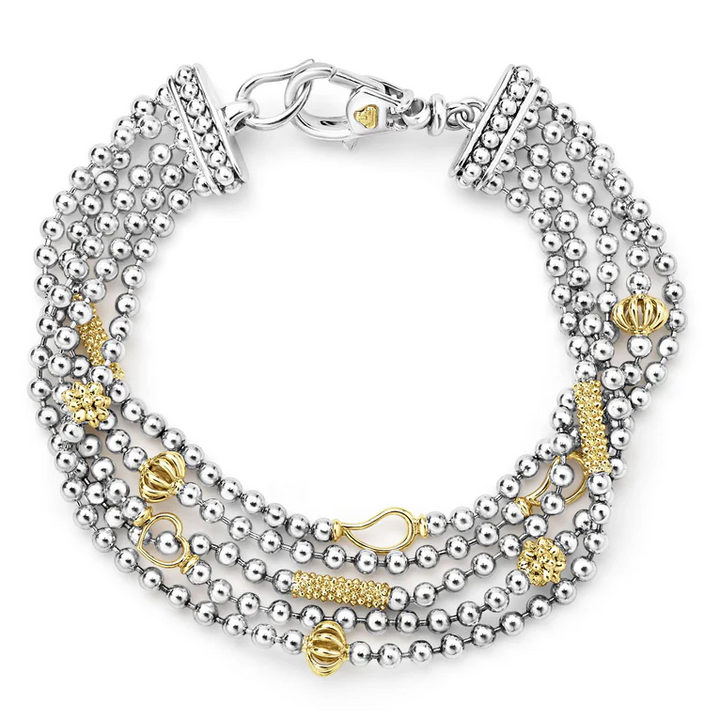 Two-Tone Caviar Five Strand Chain Bracelet