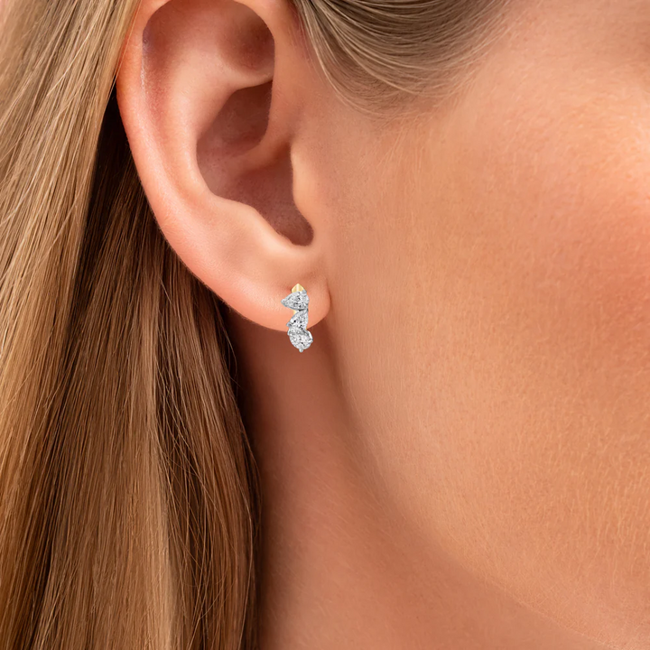 Triple Mini Pear Diamond Huggies