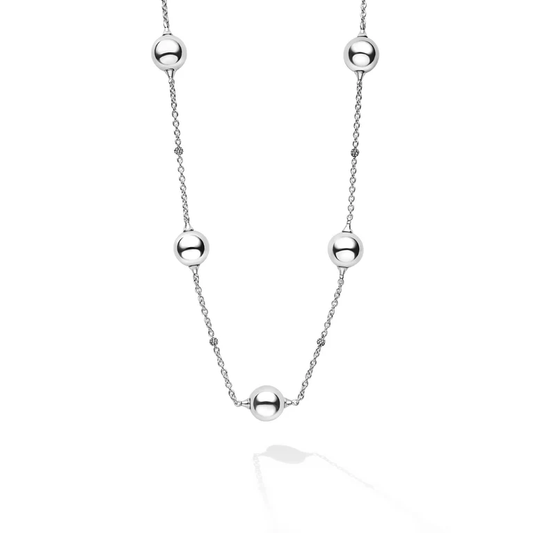 Silver Beaded Station Necklace