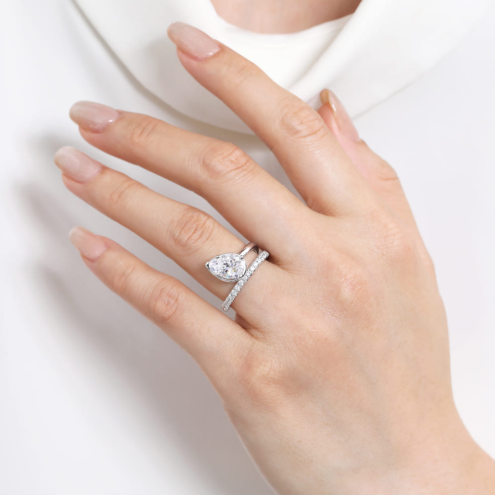 14K White Gold Bezel Prong Pear Wrap Engagement Ring